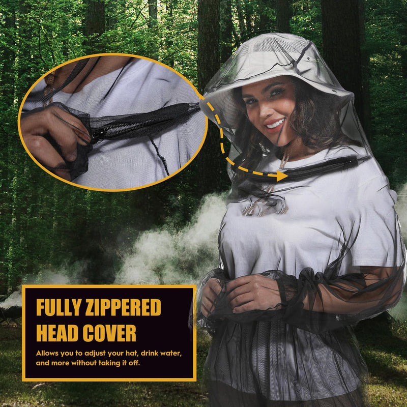 [Australia] - Premium 6-Piece Mosquito Suit-Jacket With Hood/Pants/Mitts/Gift Bag/Sun Hat/Tape Measure-Full Body Protection Bugs Clothes L/XL-With Sun Hat Black 