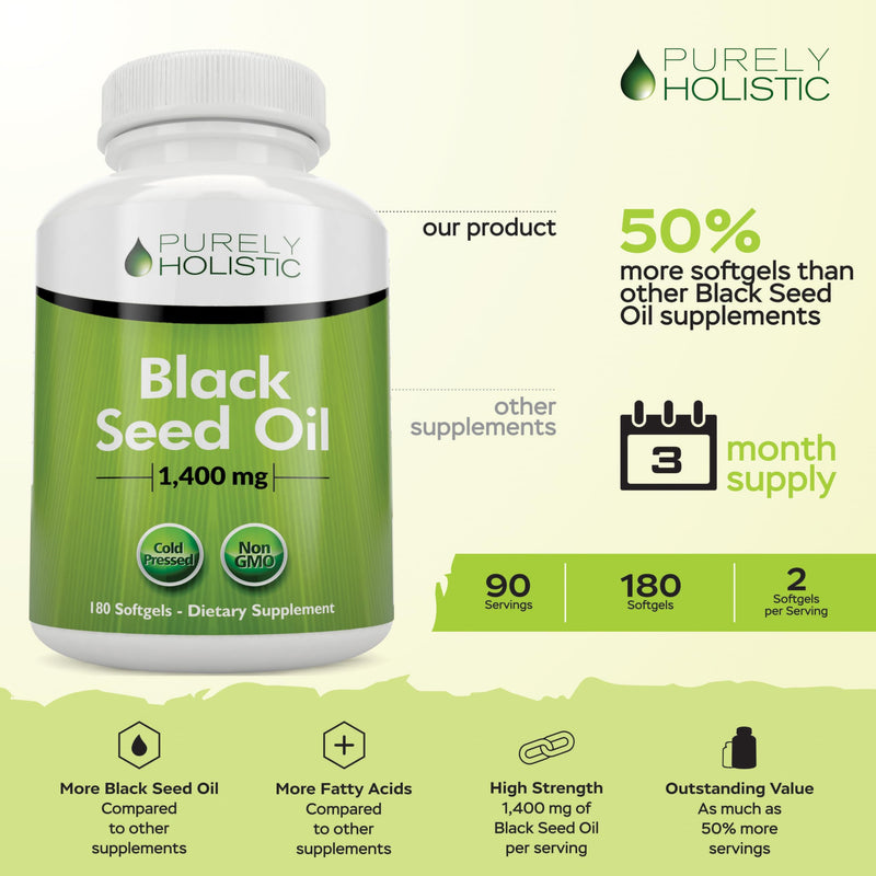 [Australia] - Black Seed Oil Capsules 1400mg, 180 Softgels, 3 Month Supply - Cold Pressed Nigella Sativa, Rich in Omega 6, 9 & TQ, Black Cumin Seed Oil, Immune Support, Joints and Digestion 