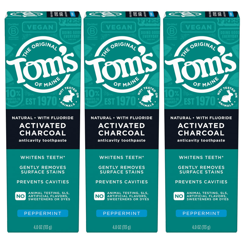 [Australia] - Tom's of Maine Activated Charcoal Whitening Toothpaste with Fluoride, Peppermint, 4.7 oz. 3-Pack (Packaging May Vary) 12 Ounce (Pack of 1) 