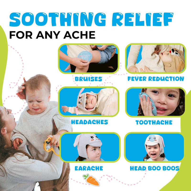 Kids Earache Relief Cap, Soothes Headaches, Bumps and Bruises, Migraines, Sinus Pain & Discomfort. Hot or Cold Therapy. Reusable. Microwave Friendly. One Size Fits All. Gray 2 gel packs