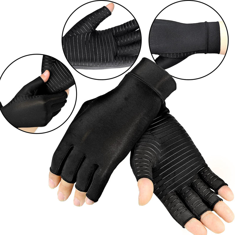 [Australia] - Copper Compression Gloves for Arthritis Pain Relief, Arthritis Gloves for Women and Man, Fingerless Compression Gloves for Rheumatoid, Tendonitis, Swelling (1 Pair,Large) Large (1 Pair) Fingerless-black 
