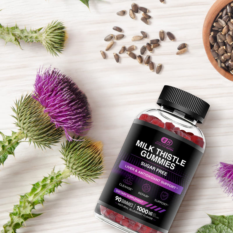 [Australia] - Milk Thistle Gummies | Sugar-Free Milk Thistle Extract 1000mg for Liver Detox & Antioxidant Support | Vegan, Gluten-Free| 45-Day Supply, Natural Berry Flavor, Made in USA (90 Count) 