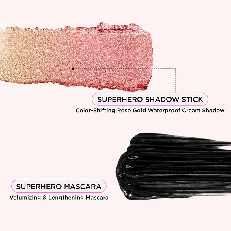 [Australia] - IT Cosmetics Unwrap Glimmering Eyes Mascara & Eyeshadow Stick Makeup Set , 2-Pc Holiday Giftset for Her - Full Size Makeup - Superhero Waterproof Cream Eye Shadow & Volumizing Lengthening Mascara 
