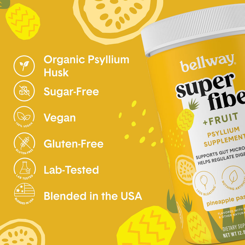 [Australia] - Bellway Super Fiber Powder + Fruit, Sugar Free Organic Psyllium Husk Powder Fiber Supplement for Regularity, Bloating Relief & Gut Health, Non-GMO, Plant-Based, Pineapple Passion Fruit (50 Servings) 50 Servings (Pack of 1) 