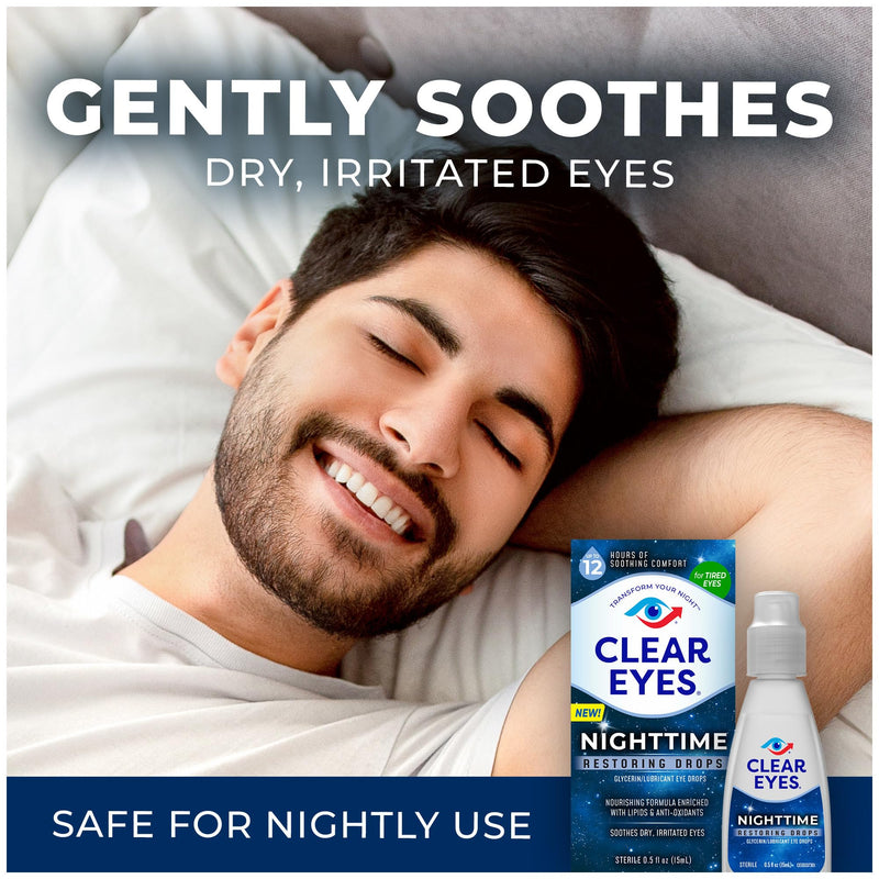 Clear Eyes Nighttime Restoring Eyes Drops, Nighttime Relief Dry Eye Drops, 0.5 Fl Oz