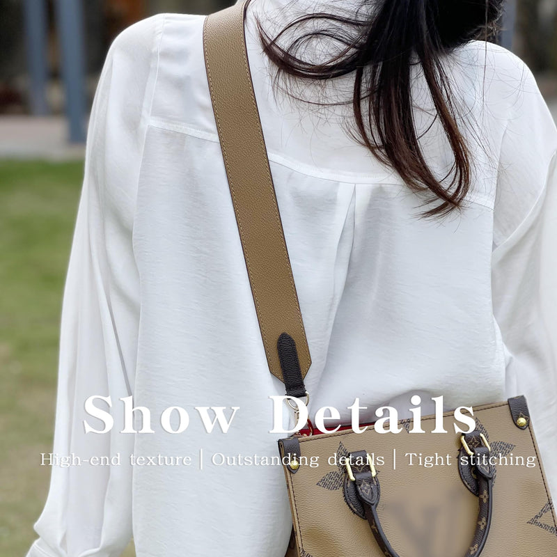 Vachetta Leather Strap for LV ONTHEGO Bag,Double Sided Usable Color-Blocking Cowhide Crossbody Adjustable Strap 【wide Strap】color-blocking 1.6 Inch Wide,43.3 Inch Long