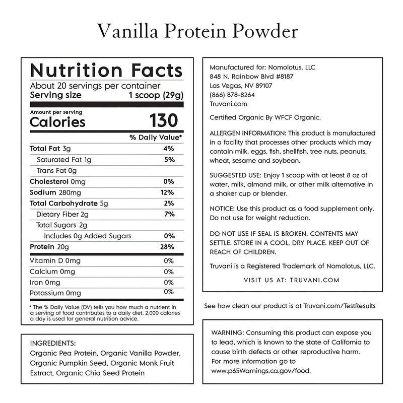 [Australia] - Truvani Pea Protein Powder, Vanilla, 20.9oz, 1pk, 20 Servings 20 Servings (Pack of 1) 