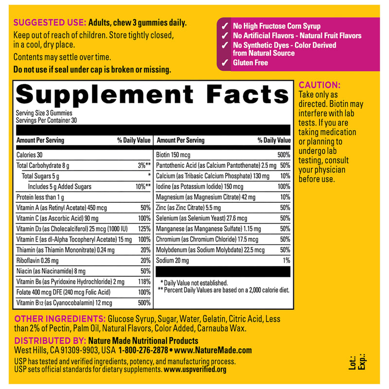 Nature Made Advanced Womens Gummy Multivitamins, 90 Multi Vitamin Gummies | Multivitamin Gummies for Women with Magnesium Citrate, Calcium, & B Vitamins, Daily Nutritional Support, 30 Day Supply 90 Count (Pack of 1)