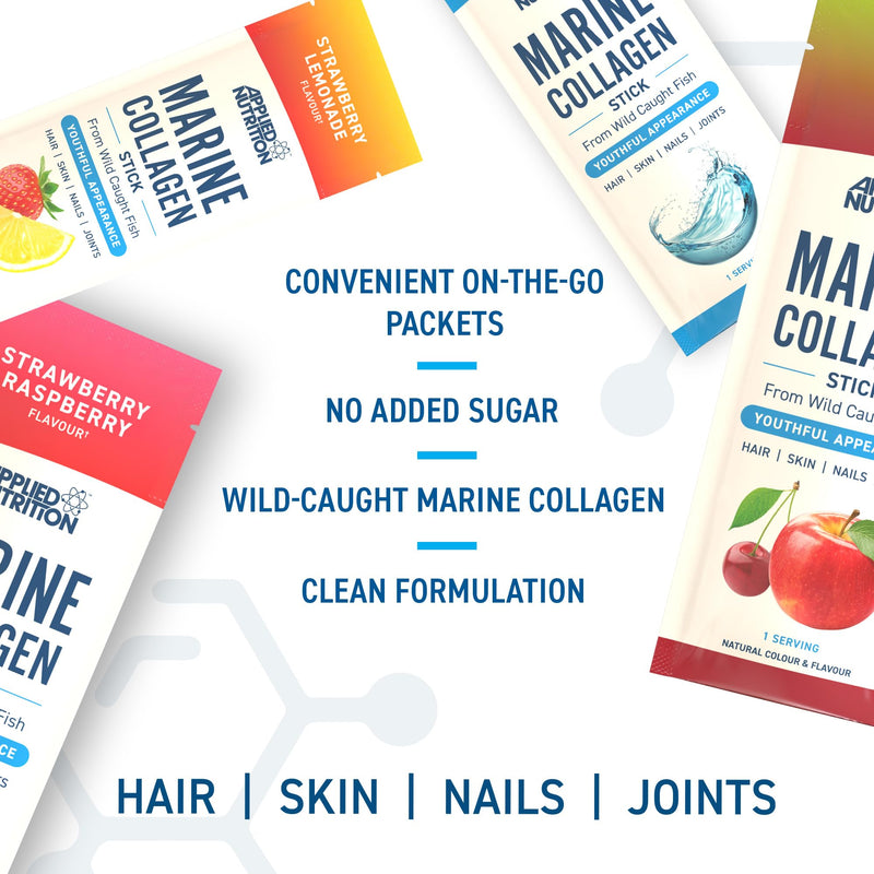 Applied Nutrition – Marine Collagen Stick | Vitamin C + Best Collagen Supplement | Best Beauty Support | Skin, Hair & Joint Health | Strawberry Raspberry | 10 x 12g Sticks 10 Count (Pack of 1)