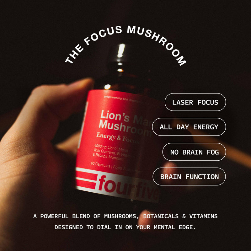 fourfive Lions Mane Mushroom Supplement (4000mg) Energy & Focus Blend, Support Brain Function, Focus & Energy - 60 Capsules 60 Capsules (Pack of 1)