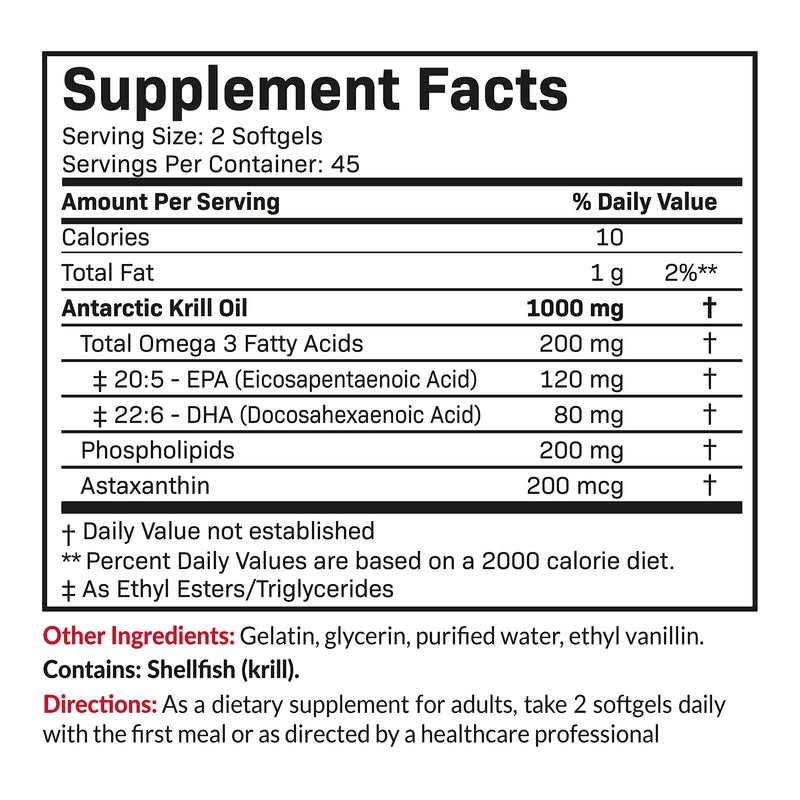 [Australia] - Futurebiotics Antarctic Krill Oil 1000mg with Omega-3s EPA, DHA, Astaxanthin and Phospholipids - Premium Krill Oil Heavy Metal Tested, Non GMO – 90 Softgels (45 Servings) 90 Count (Pack of 1) 