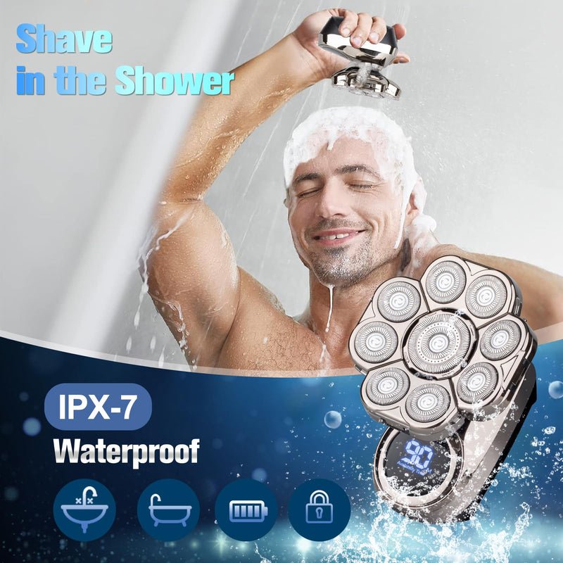[Australia] - 9D Head Shavers for Bald Men, Electric Razor for Men to Shave Fast with LED Display, Cordless Rechargeable, IPX7 Waterproof Wet/Dry Rotary Shaver Kit with Nose Hair Trimmer Shaver, Gift for Mens Gunmetal 