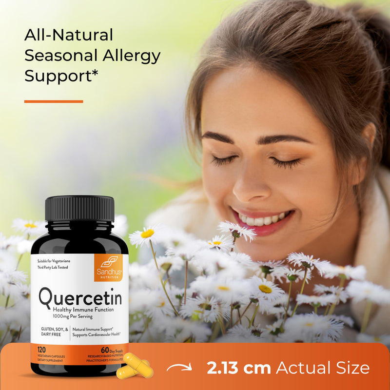[Australia] - Sandhu's Quercetin 1000mg Per Serving Vegetarian Capsules Bioflavonoids Supports Immune Health & Cardiovascular Health, Respiratory Health, Seasonal Allergy Relief 120 Count Quercetin (Pack of 1) 
