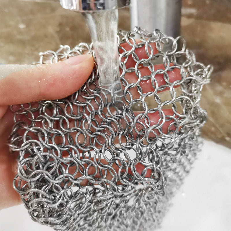 [Australia] - Cast Iron Scrubber 316 Stainless Steel Cast Iron Skillet Cleaner 8"x6" Chainmail Scrubber Scraper Chain Mail Link Scrub for Cast Iron Pre-Seasoned Pans, Griddles, BBQ Grills, and Pot Cookware Cleaning 