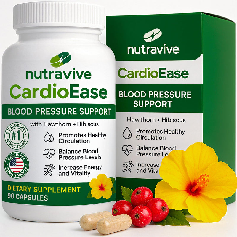 [Australia] - Nutravive Blood Pressure Support Supplement ‚Äì Natural Heart & Circulation Support with Hawthorn, Garlic, Olive Leaf, Hibiscus & B12 ‚Äì USA Made, GMP Facility - 90 Capsules 