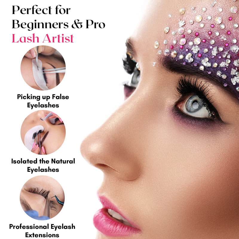 2pcs Fiber Tip Lash Tweezer Set – Fine Axe Tip Volume Boot Tweezer & Isolation Tweezer, Precision Eyelash Extension Tools, Stainless Steel, Non-Slip Grip for Classic, Mega Volume Lashing (Multi) 2Pcs Set Lash Tweezers Set/Ftlt-33