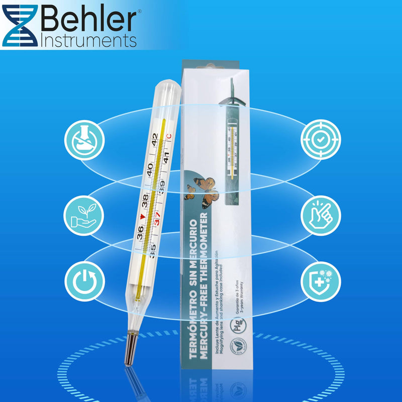 [Australia] - Behler Instruments - Analog clinical thermometer - Safe and precise, mercury-free - Thermometer - For children and adults - With magnifying glass and shaking cover - For home and clinical use 