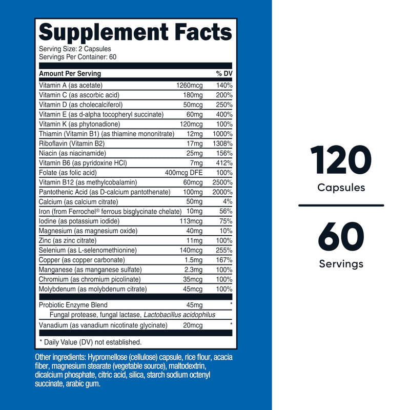 Nutricost Multivitamin with Probiotics 120 Vegetarian Capsules | Packed With Vitamins & Minerals 120 Count (Pack of 1)