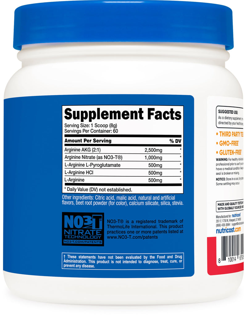 [Australia] - Nutricost L-Arginine Complex (Fruit Punch, 60 Servings) - Gluten Free, Non-GMO Fruit Punch 