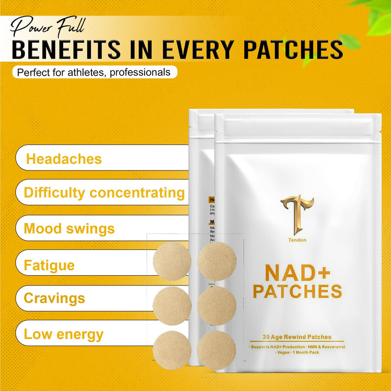 Tandon NAD+ Transdermal Wellness Patches – 30-Day Supply with NMN, Resveratrol, NR, Vitamin C, CoQ10 & Hyaluronic Acid for Clean Energy & Vitality Support – Vegan, Easy-to-Wear Skin Patches