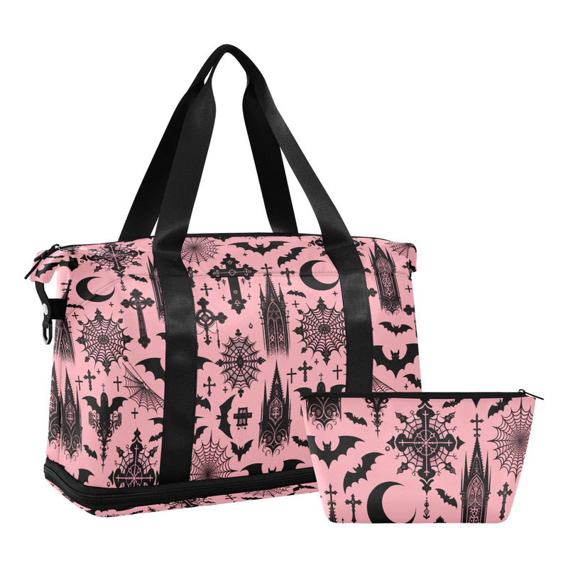 Travel Duffel Tote Bag Black Gothic Moon Spider Webs and Bats Sports Duffel Bag with Wet Pocket Weekender Overnight Bag for Women Men Gym Bag, Carry On Bag Hospital Bag for Labor and Delivery Bats I8897