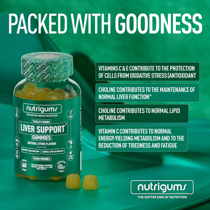 Liver Support Gummy | Citrus Flavour | 60 Vegan Gummies | Choline, Milk Thistle, Vitamins C & E | Liver Complex with Vitamins by NUTRIGUMS®