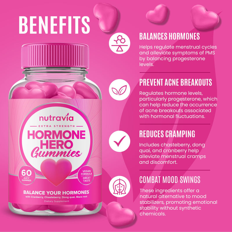 [Australia] - Hormone Balance For Women Gummies + PMS Relief Supplement - Supports Mood Swings, Clear Skin, Reduced Cramps and Bloating - Hormonal PMS Gummies PCOS Vitamin with Cranberry, Dong Quai (60 Gummies) 