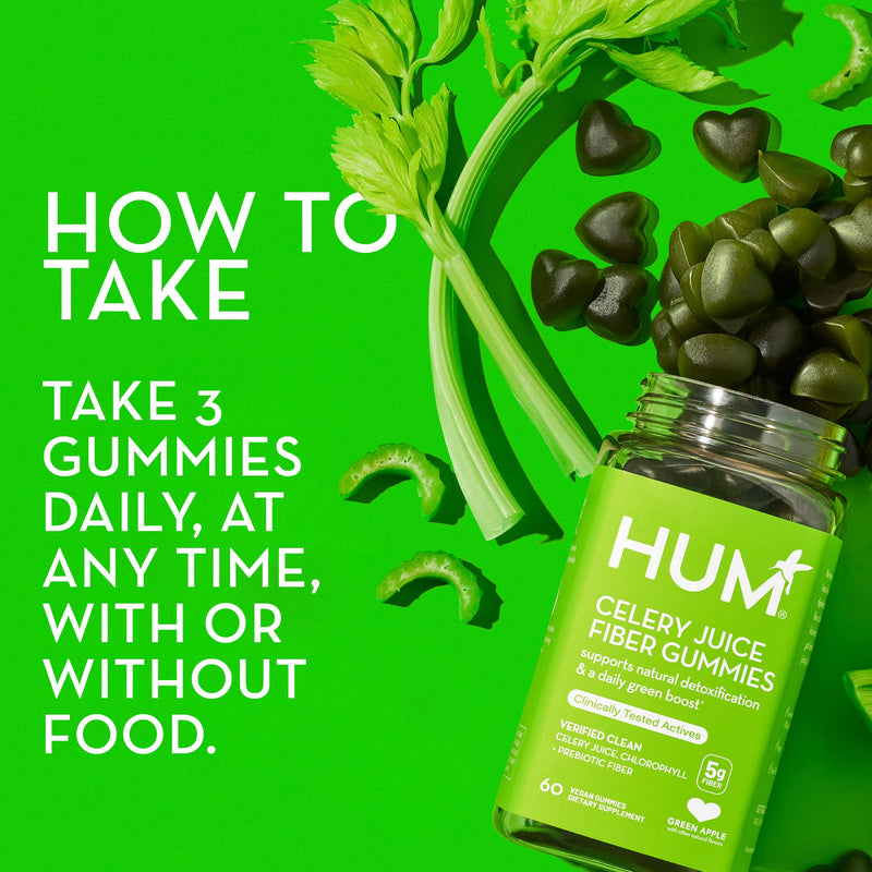 [Australia] - HUM Celery Juice Fiber Gummies The First Prebiotic Celery Juice Gummy, Supports Detoxification and A Daily Green Boost with Celery Juice, Chlorophyll, and Prebiotic Fiber(60 Count) 