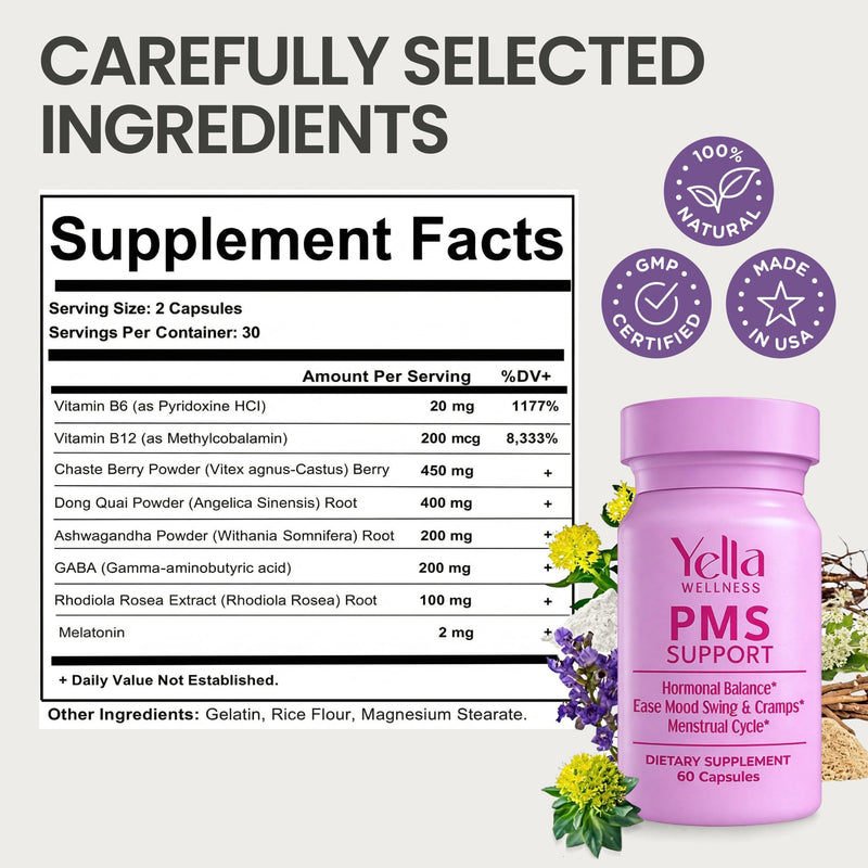 Hormone Balance for Women - PMS Support Supplement for Women w/Chaste Tree, Dong Quai and Ashwagandha- PMS and Menopause Relief for Bloating, Cramps and Mood Swings- (60ct) 60 Count (Pack of 1)