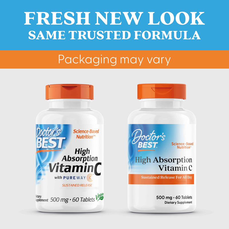 Doctor's Best, High Absorption Vitamin C with PureWay-C, 500mg, with Flavonoids, 60 Vegan Tablets, Gluten Free, SOYA Free, Vegetarian, Non-GMO