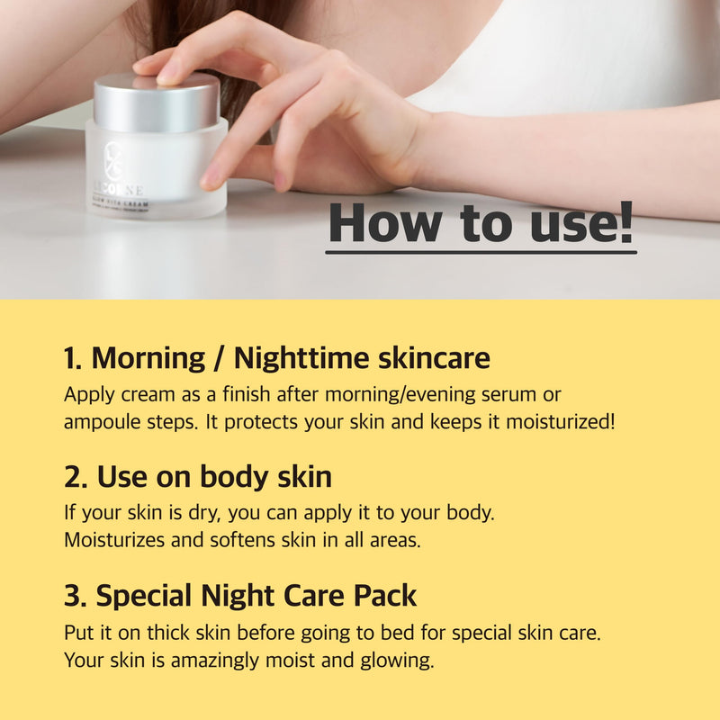 LICORNE Glow Vita Cream – Vitamin C Face Moisturizer with Niacinamide, Hydrating Lightweight Korean Face Cream, Daily Moisturizer for Smooth, Radiant-Looking Skin, K-Beauty Skincare