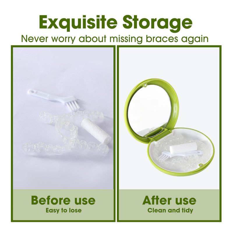 [Australia] - 2 PCS Retainer Cases, Mouth Guard Case with Mirror, Compatible with Invisalign,Retainer Removal Tool, Chewy, and Brush (1PCS Green White+1PCS Black Purple) 