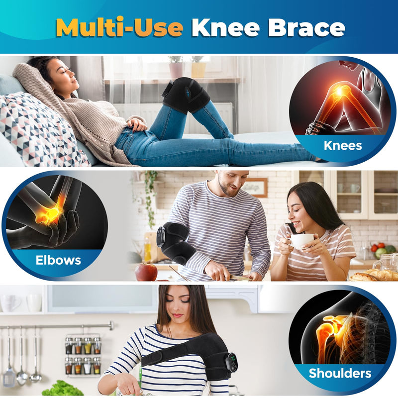Cordless Heated Knee Massager with Vibration, FSA Eligible HSA, Heated Knee Brace Wrap Heating Shoulder Brace Support Wrap for Knee Elbow, Heating Pad with 6 Heating Levels, 3 Massage Modes&Timer Black