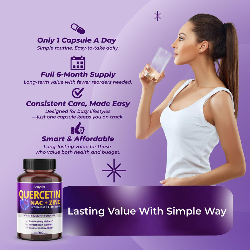 [Australia] - SOTALIX Supplement Premium Quercetin 98% High Purity with Bromelain, Zinc, Vitamin D3 2000 IU, Elderberry - Cardiovascular Respiration Immune Support for Adult Kids - 180 Day Supply 