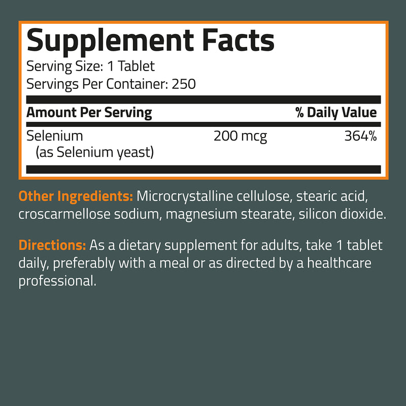 [Australia] - Bronson Selenium 200 mcg Immune & Antioxidant Support Essential Mineral, 250 Vegetarian Tablets 250 Count (Pack of 1) 