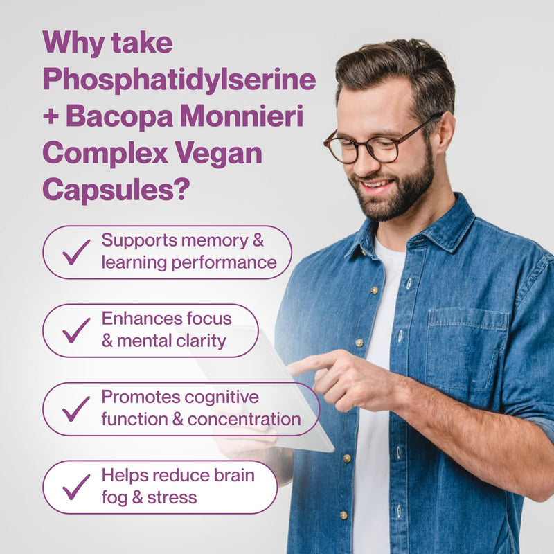 Hepatica Phosphatidylserine + Bacopa Monnieri | 125mg PS | Bacopa 20:1 Extract Standardised to 50% Bacosides (62.5mg) | 90 Vegan Capsules | 3-Month Supply | GMP & 3rd Party Lab Tested
