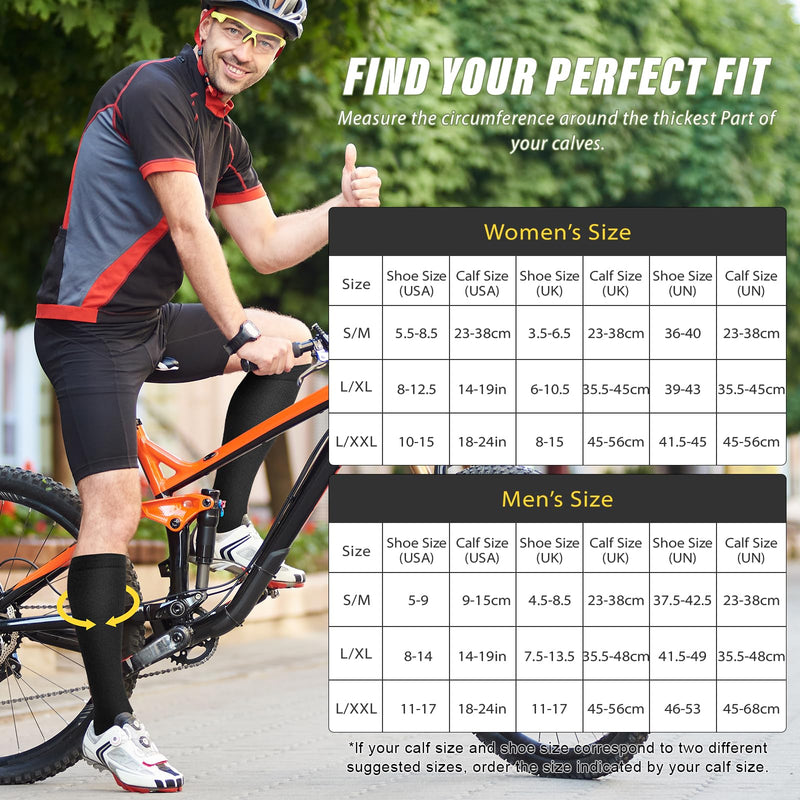 [Australia] - Lhedon 2 pairs of pressure socks, knee supports, perfect for circulation, jogging, cycling, traveling BLACK-XL 10-16 