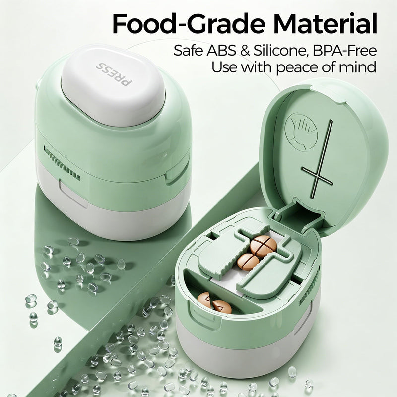 Adjustable Pill Cutter Splitter for Small and Tiny Pills, 1/2 1/4 Pill Splitter for Small Pills Vitamins Tablets, Accurate Alignment & Easy Cutting, Hidden Sharp Blade, Bottom Storage (Green) Green