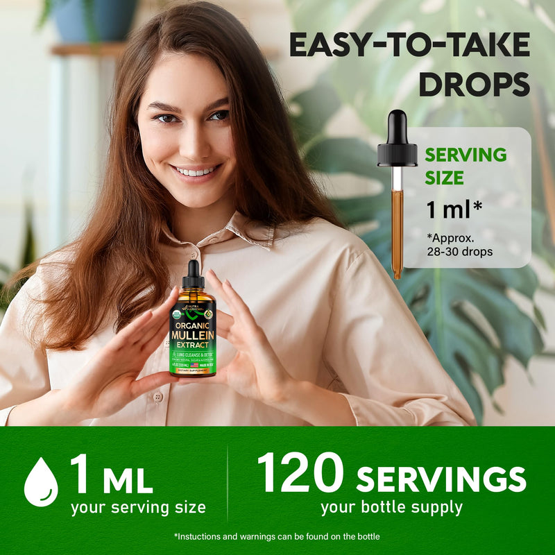 [Australia] - USDA Organic Mullein Drops for Lungs - Mullein Leaf & Licorice Extract Supplement - Made in USA - Lung & Bronchial Cleanse for Smokers - Respiratory Health Support - As Liquid, Tincture, Tea - 4 fl oz 