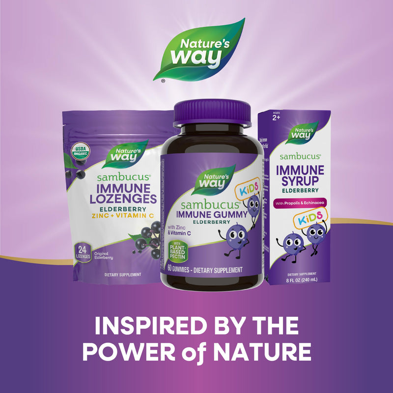 [Australia] - Nature's Way Sambucus Elderberry Immune Gummies for Kids, Immune Support Gummies*, with Black Elderberry Extract, Vitamin C and Zinc, 60 Gummies (Packaging May Vary) 