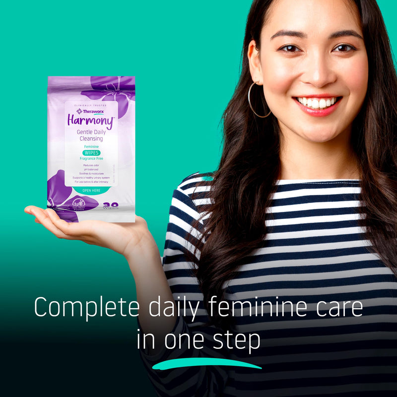 [Australia] - Theraworx Harmony Gentle Daily Cleansing Feminine Wipes, Fragrance Free, Urinary Hygiene, pH Balanced – 30 Count Unscented 30 Count (Pack of 1) 