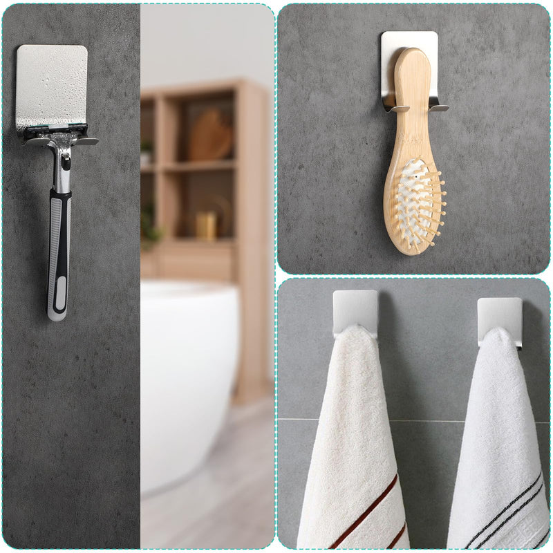 [Australia] - ElevateTech Razor Holder Shower Pack of 2 Self-Adhesive Razor Hooks Robust Storage Hook No Drilling Stainless Steel Razor Holder Waterproof Wall Hook Shower Hook for Razor Loofah 