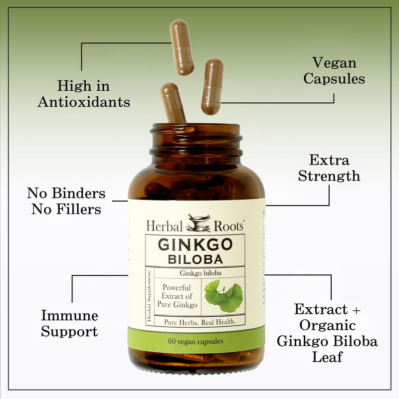 [Australia] - Herbal Roots Ginkgo Biloba Made with Pure Organic Ginkgo Leaf - 1,400mg per Serving, 60 Vegan Capsules 