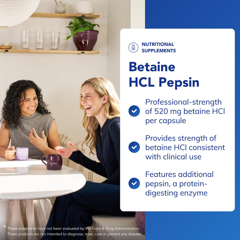 Pure Encapsulations Betaine HCl Pepsin - Acidic Betaine with Protein-Digesting Enzyme, 250 Capsules