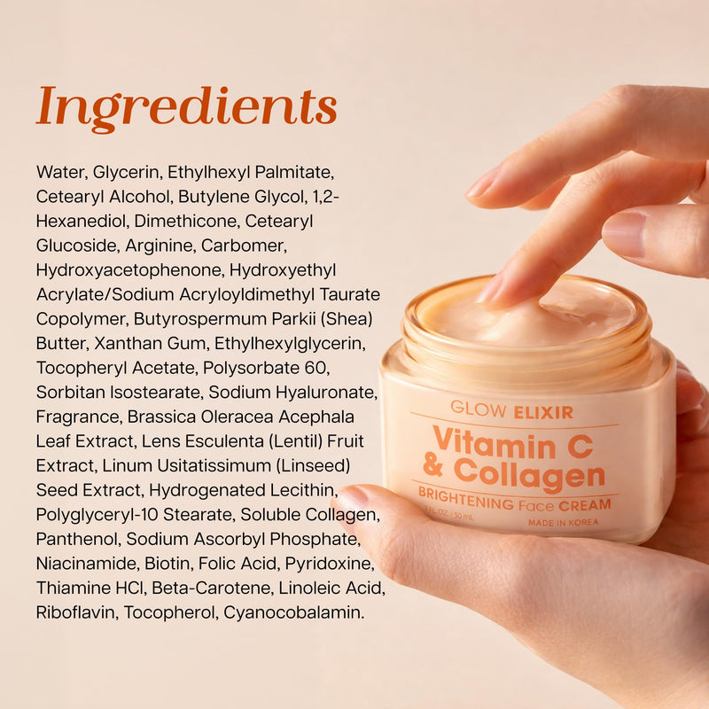 Glow Elixir Vitamin C & Collagen Face Moisturizer – Dermatologist Tested, Anti Aging Korean Skin Care – Hydrates, Firms, Smooths Lines For A Radiant Complexion – Vegan Clean Beauty – 1.69 Oz