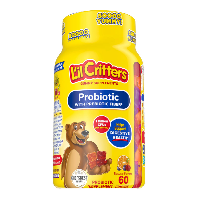 L'il Critters Kids Probiotic Digestive Gummy Grape Cherry Orange 60 Count and Immune C Vitamin Gummy Orange Lemon Cherry 190 Count Bundle