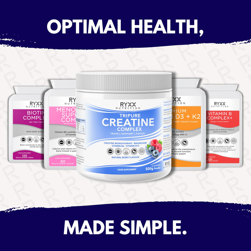 RYXX Tripure Creatine Complex 500g | 5g Creatine Monohydrate Powder with Magnesium, Vitamin B6 & B12 | Daily Performance, Muscle & Energy Support | Flavoured Creatine Powder