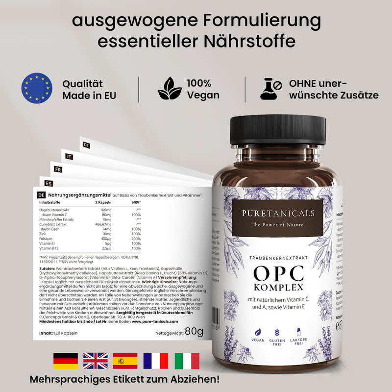 [Australia] - OPC grape seed extract capsules + natural vitamin C, A & E | Antioxidant complex, high dosage, laboratory tested | 530mg pure extract | Vegan grape extract without magnesium stearate 