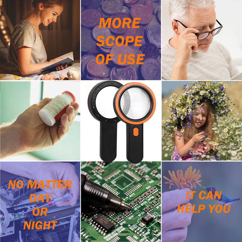 [Australia] - AIXPI Magnifying Glass with Light, 30x Reading Magnifier, 12 LEDs Magnifying Glass, Hand Magnifier Illuminated Magnifying Glass for Children, Seniors, Jewelers, Coins (Black) Black-12led 