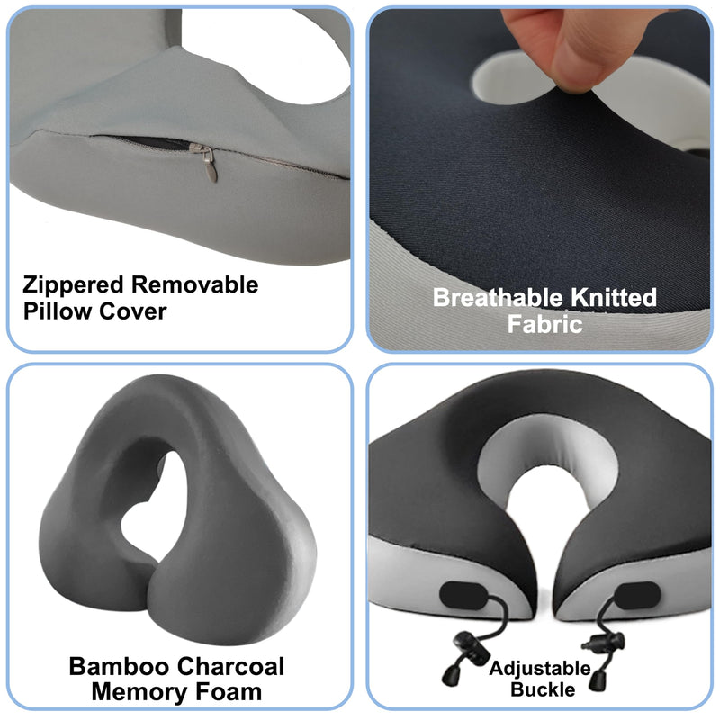[Australia] - Massage Head Rest For Bed at Home, Bed Massage Head Holder, Face Down Pillow For Sleeping, Massage Table Headrest, Face Cradle, Post-Eye Surgery Recovery, Bamboo Charcoal Memory Foam Pillow Grey 